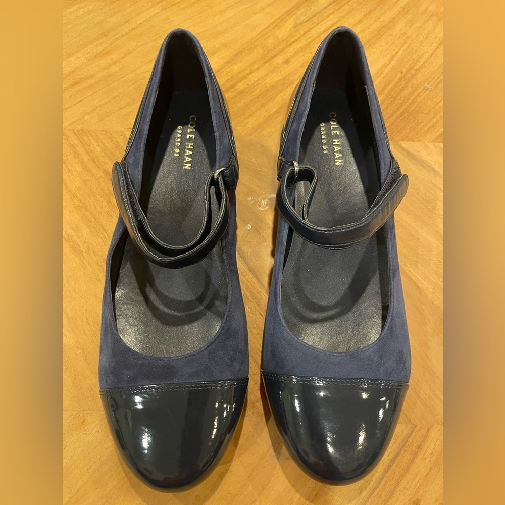 Cole Haan Grand Os Women's Navy Suede and Patent Leather Mary Jane Flats, Size 7